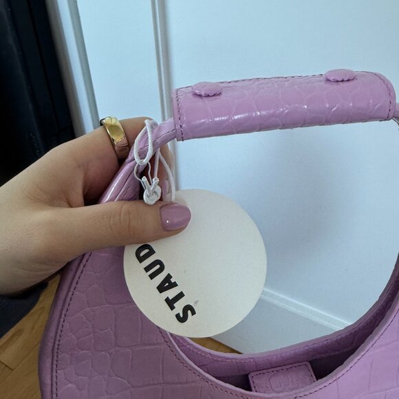 NWT Staud Top Handle Moon Bag In Lilac Croco Embossed Leather Crescent Shape - Picture 2 of 9